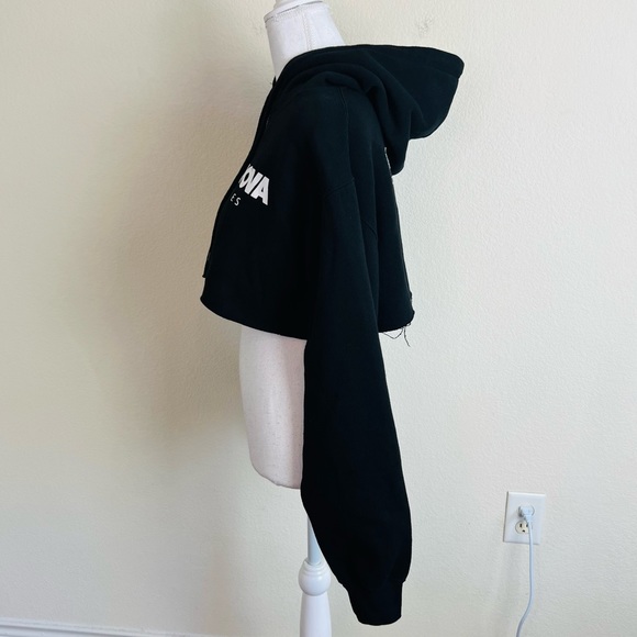 Fashion Nova Black Logo Cropped Distressed Hoodie Sweatshirt Sweater - Picture 2 of 5